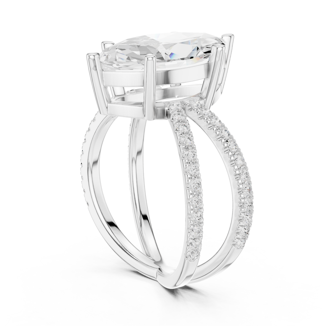 Marquise crossover pave engagement ring white gold front view