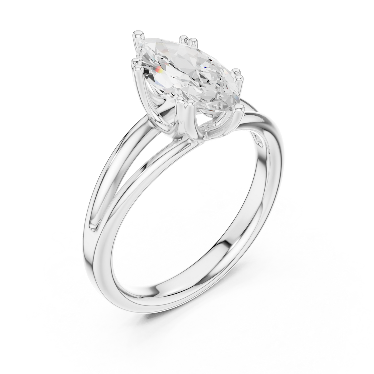 Marquise crossover split shank solitaire engagement ring white gold angle view