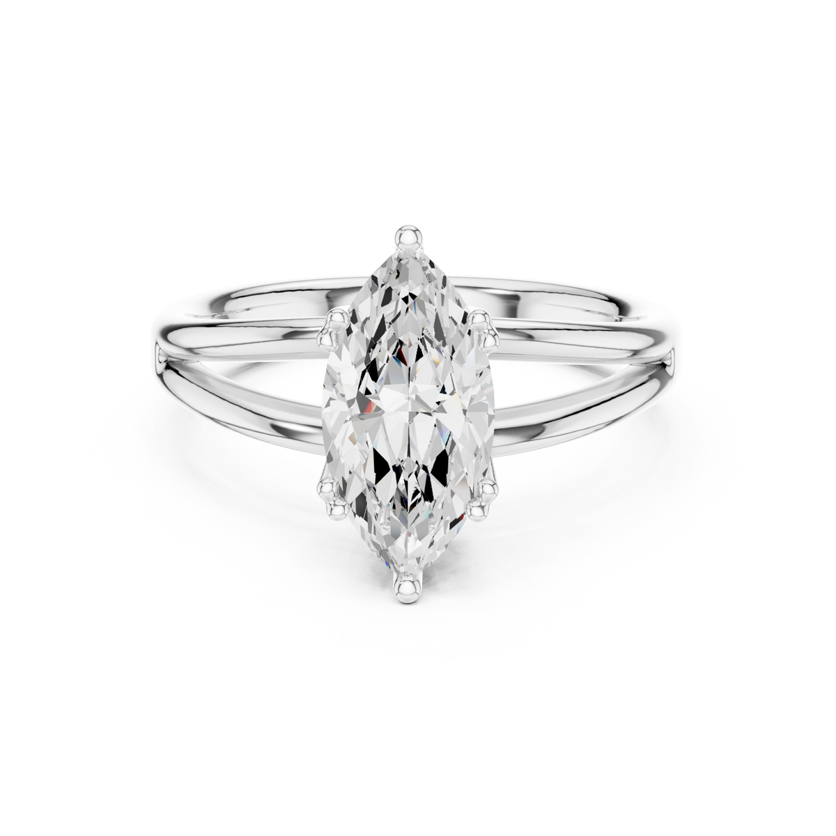 Marquise crossover split shank solitaire engagement ring white gold detail view