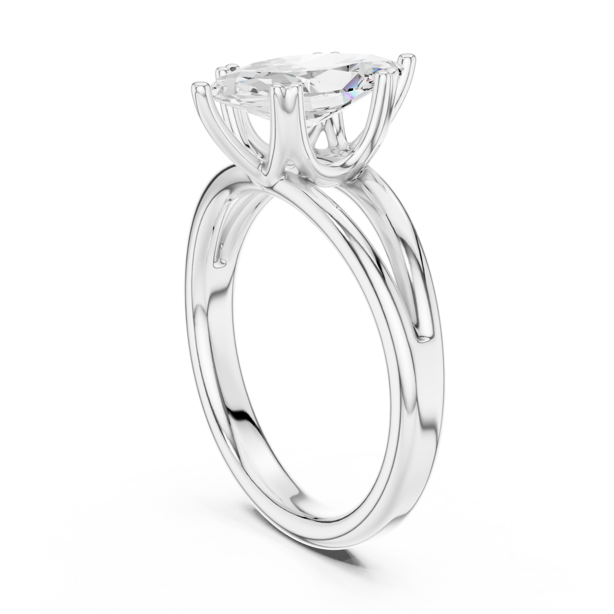 Marquise crossover split shank solitaire engagement ring white gold front view