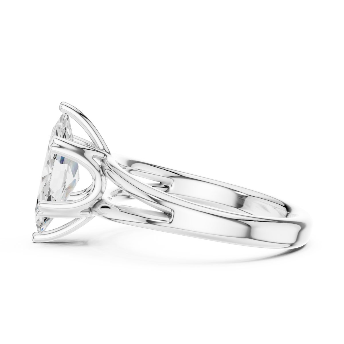 Marquise crossover split shank solitaire engagement ring white gold side view