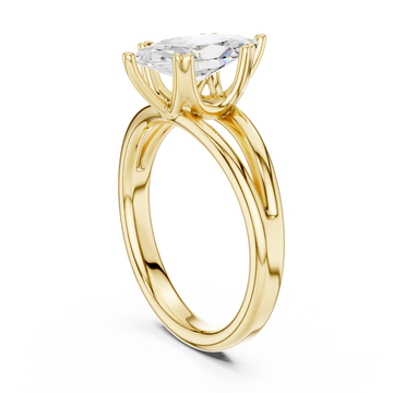 Marquise crossover split shank solitaire engagement ring yellow gold front view