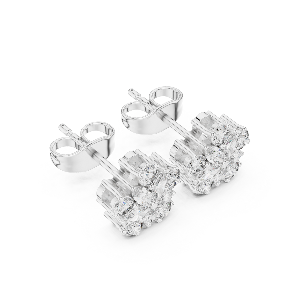  White Gold Marquise Daisy Cluster Studs Angle View