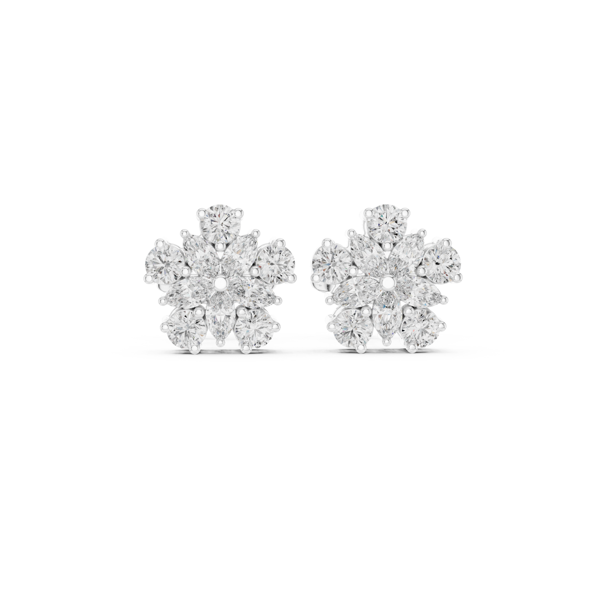  White Gold Marquise Daisy Cluster Studs Detail View