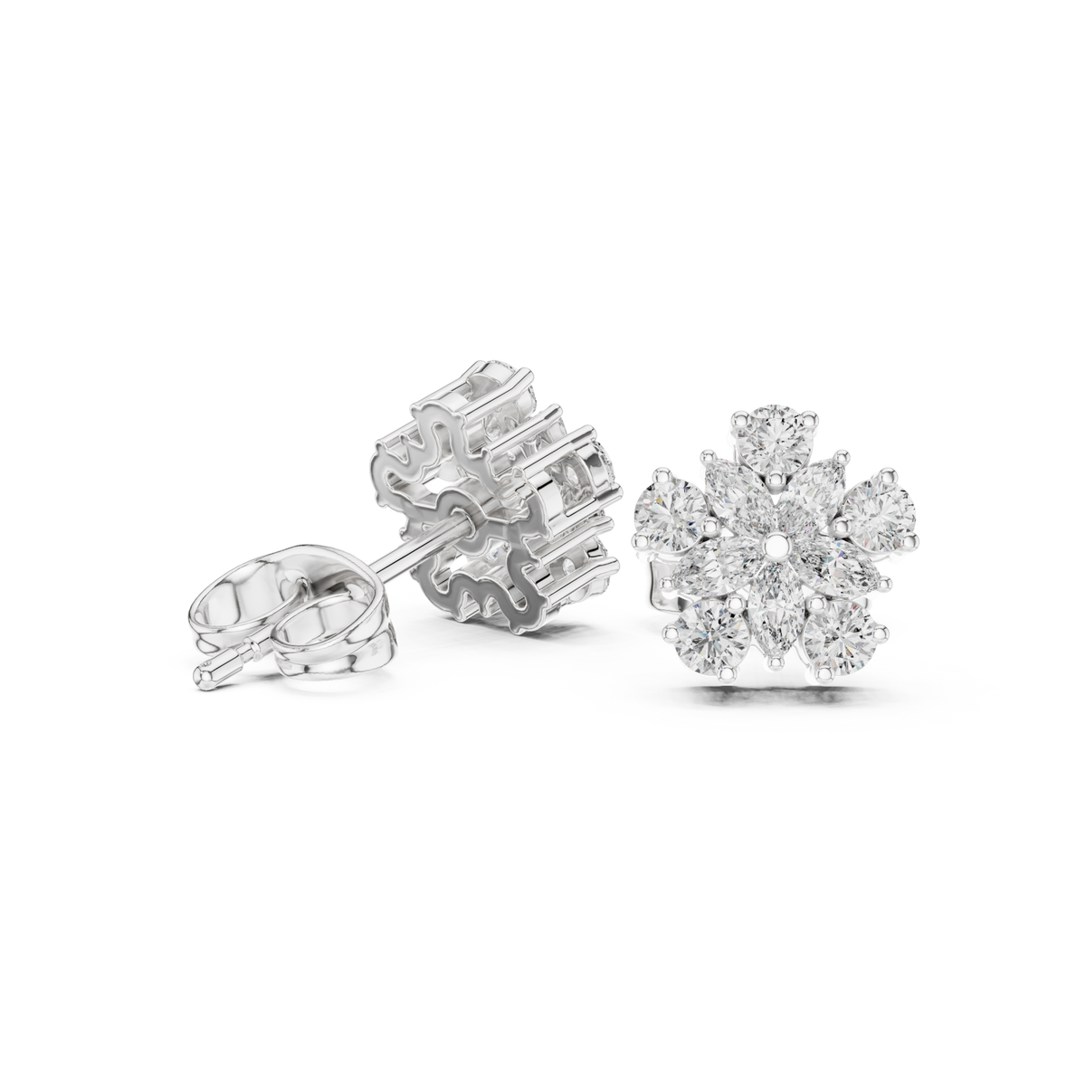  White Gold Marquise Daisy Cluster Studs Front View
