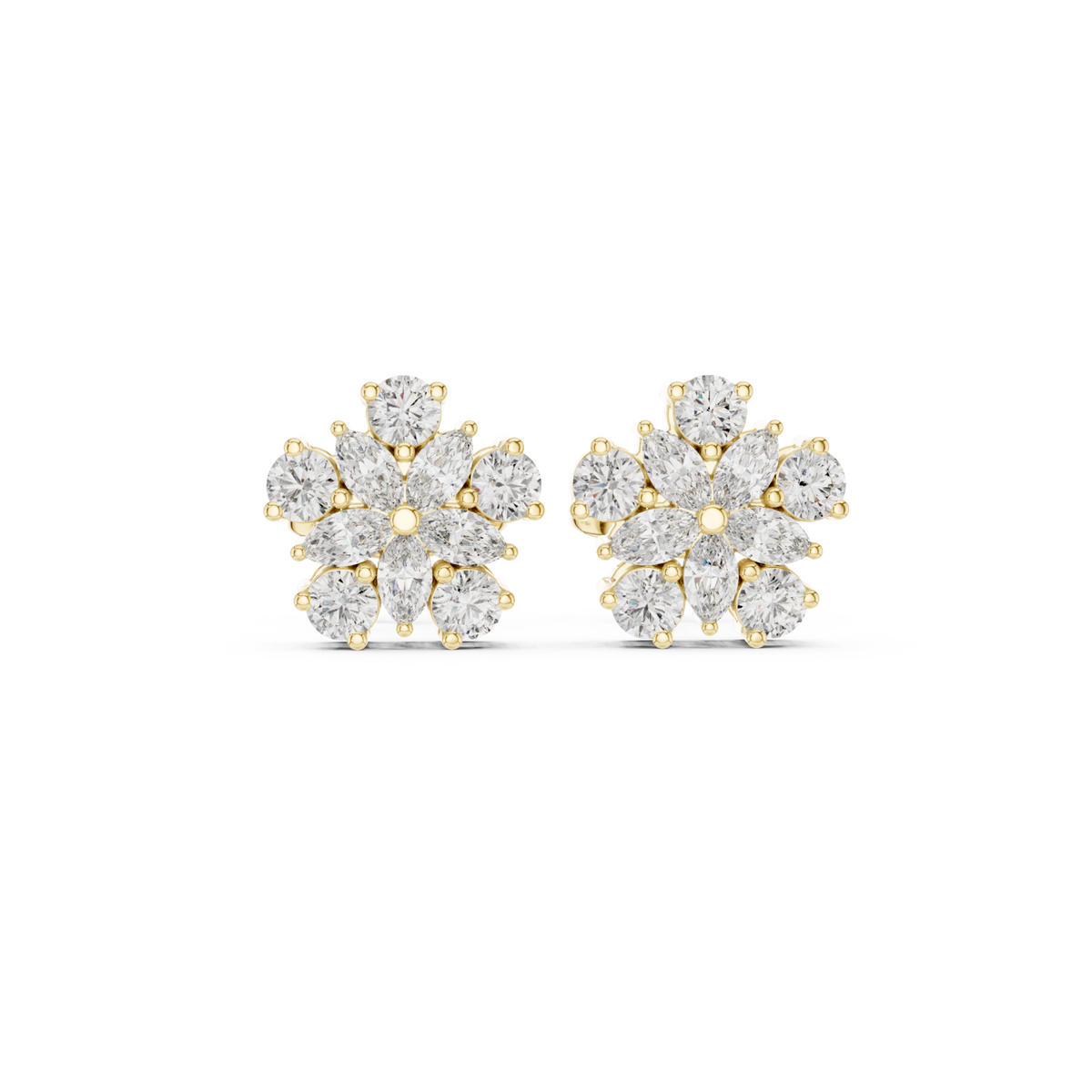  Gold Marquise Daisy Cluster Studs Detail View