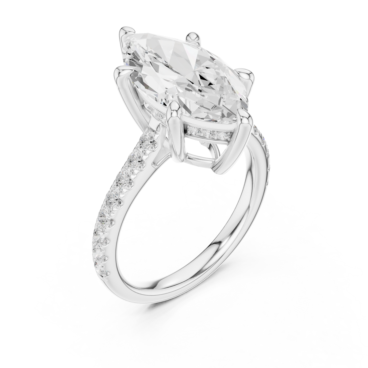 Marquise double-prong pave engagement ring white gold angle view
