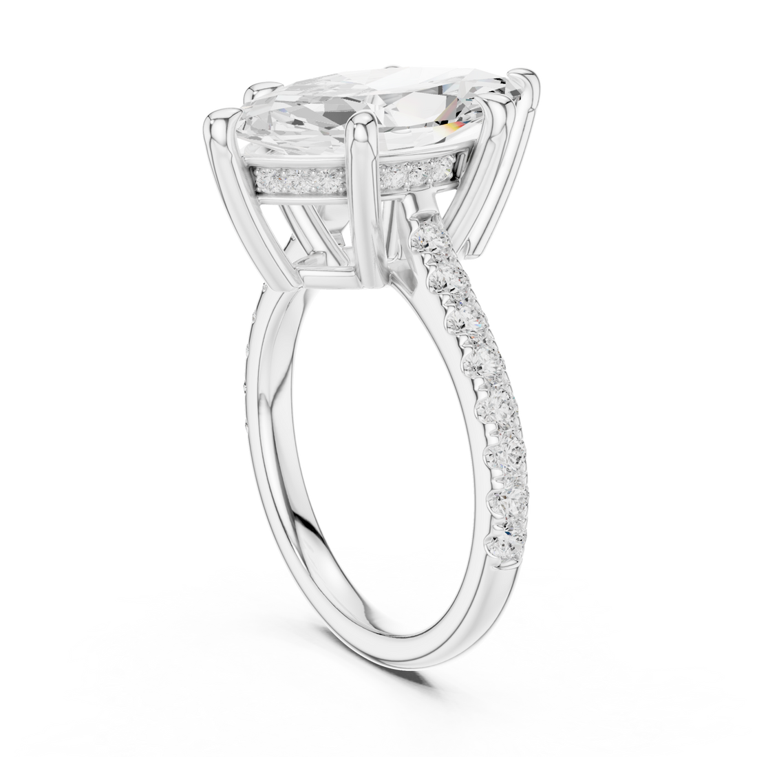 Marquise double-prong pave engagement ring white gold front view