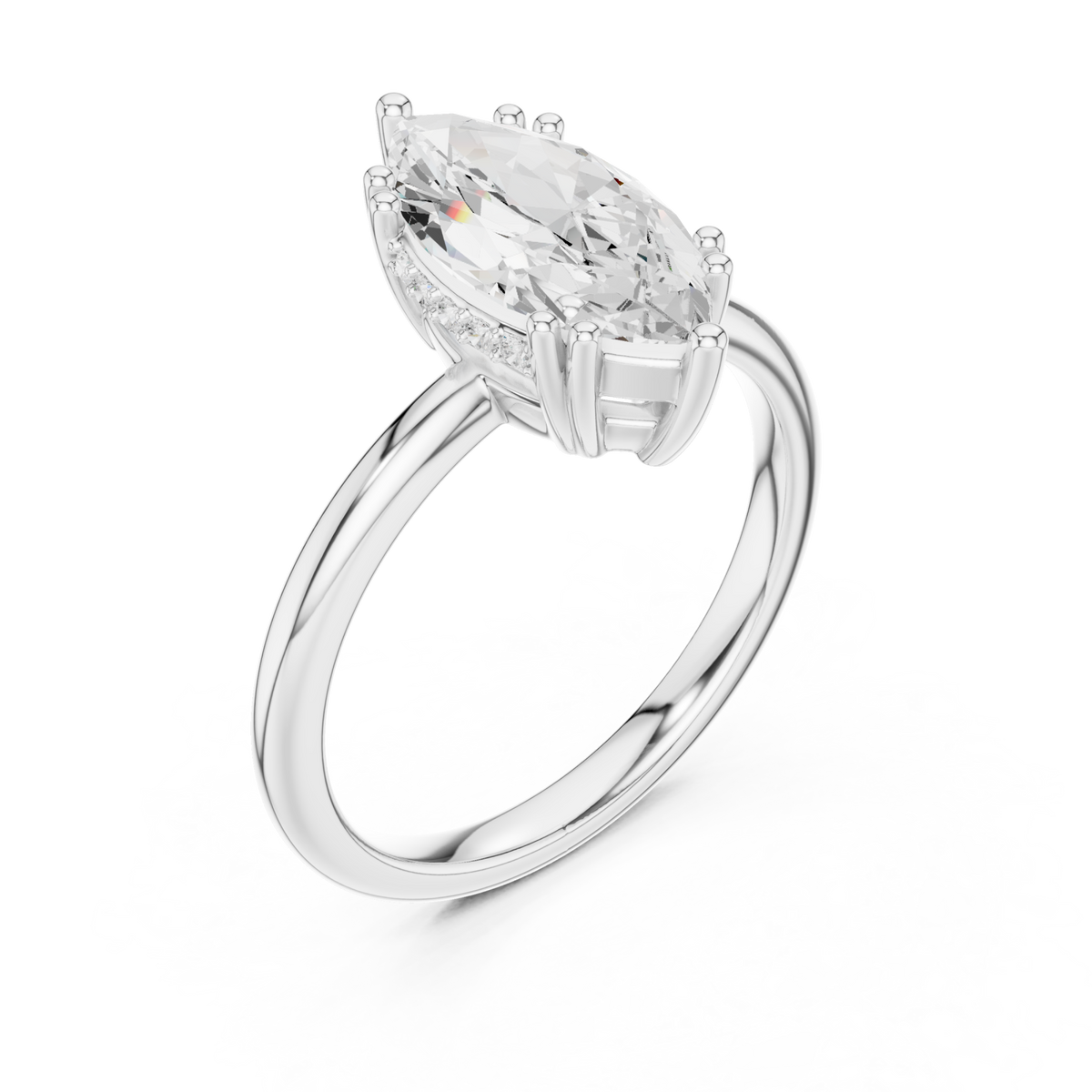 Marquise eight-prong crown solitaire engagement ring white gold angle view