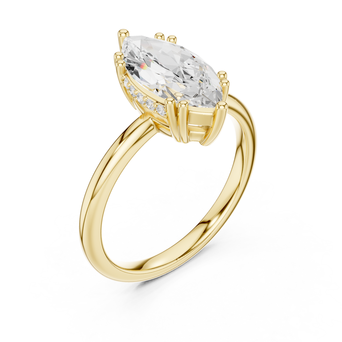 Marquise eight-prong crown solitaire engagement ring yellow gold front view