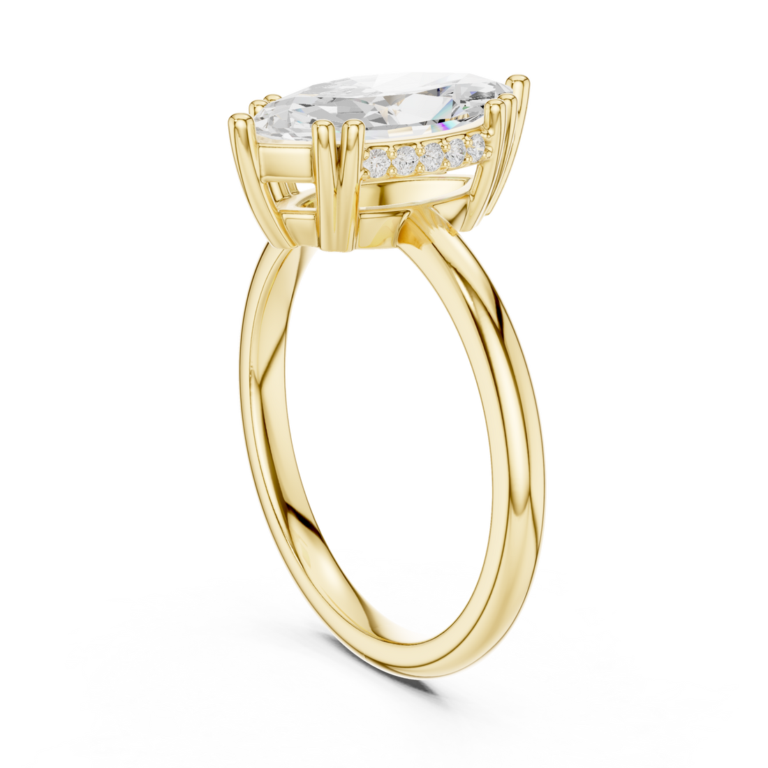 Marquise eight-prong crown solitaire engagement ring yellow gold front view