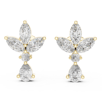 Gold Marquise Fan and Pear Drop Studs Front View