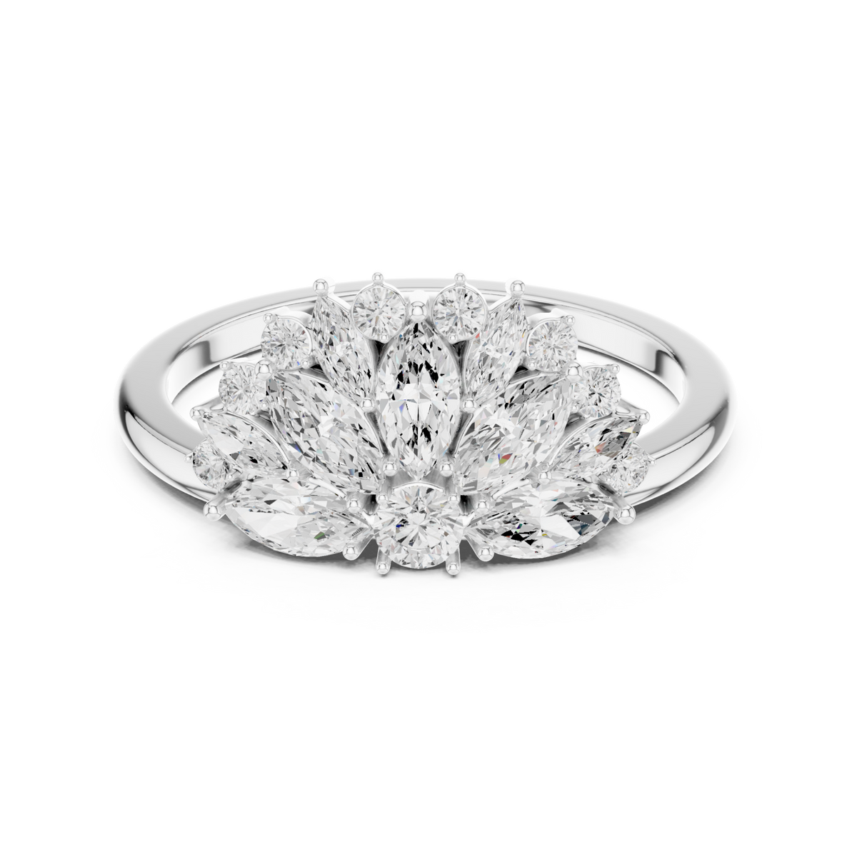 Marquise fan tiara ring white gold detail view