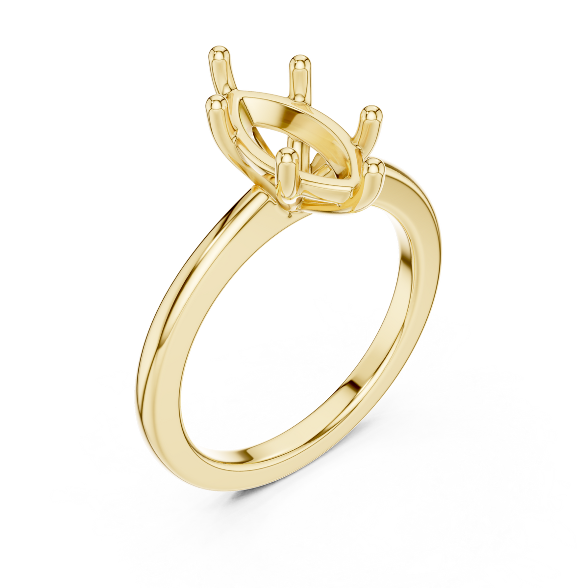 Marquise flat-edge solitaire engagement ring yellow gold angle view