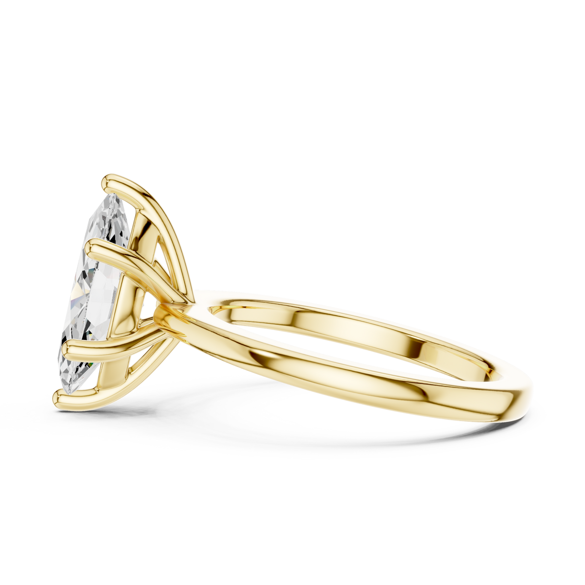 Marquise flat-edge solitaire engagement ring yellow gold side view
