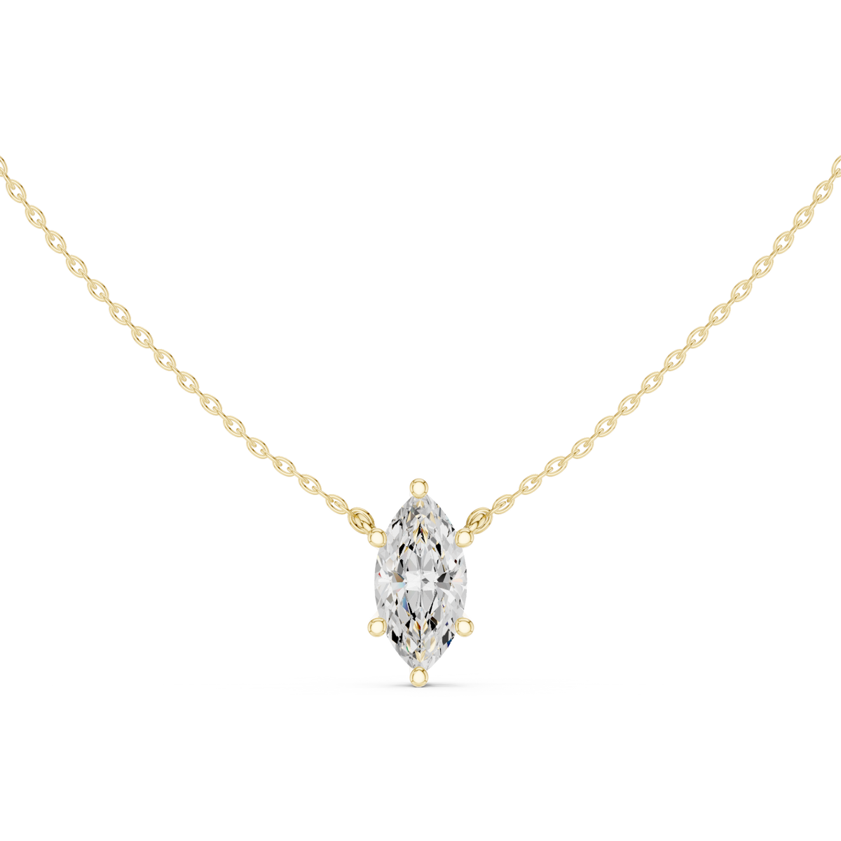 Marquise floating solitaire pendant yellow gold detail view