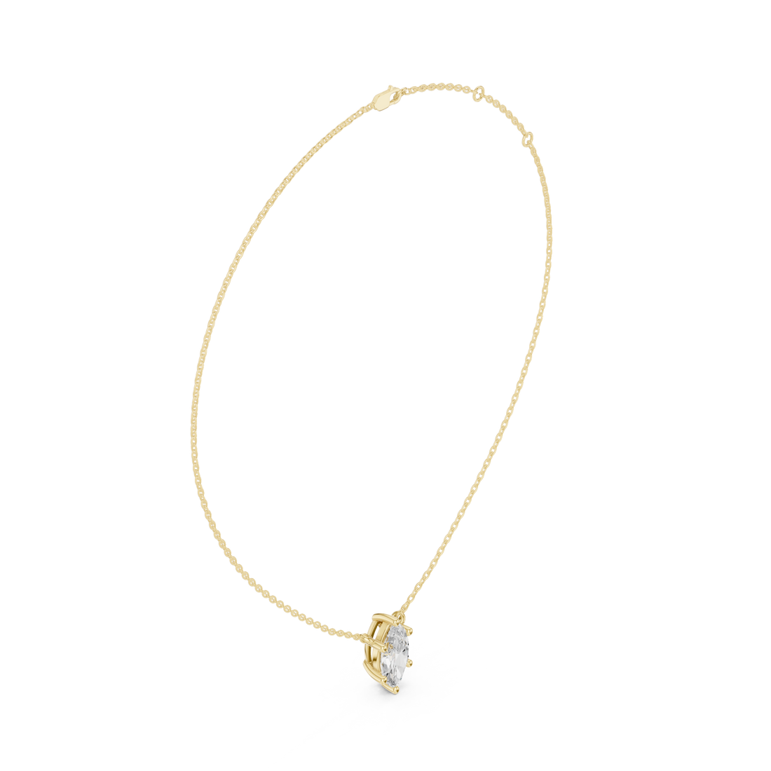 Marquise floating solitaire pendant yellow gold front view