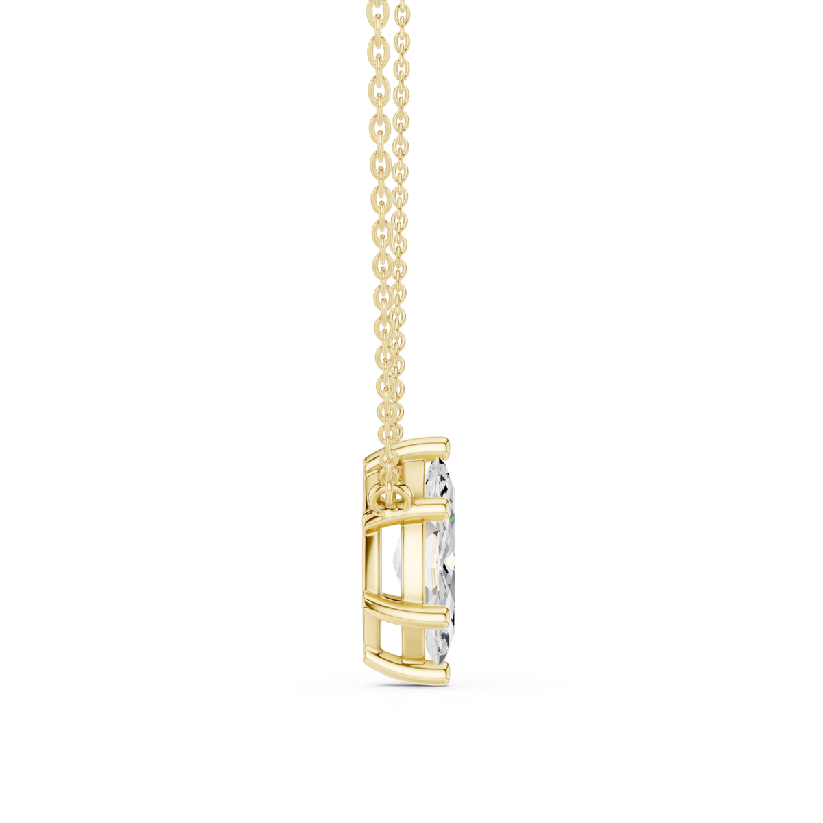 Marquise floating solitaire pendant yellow gold side view