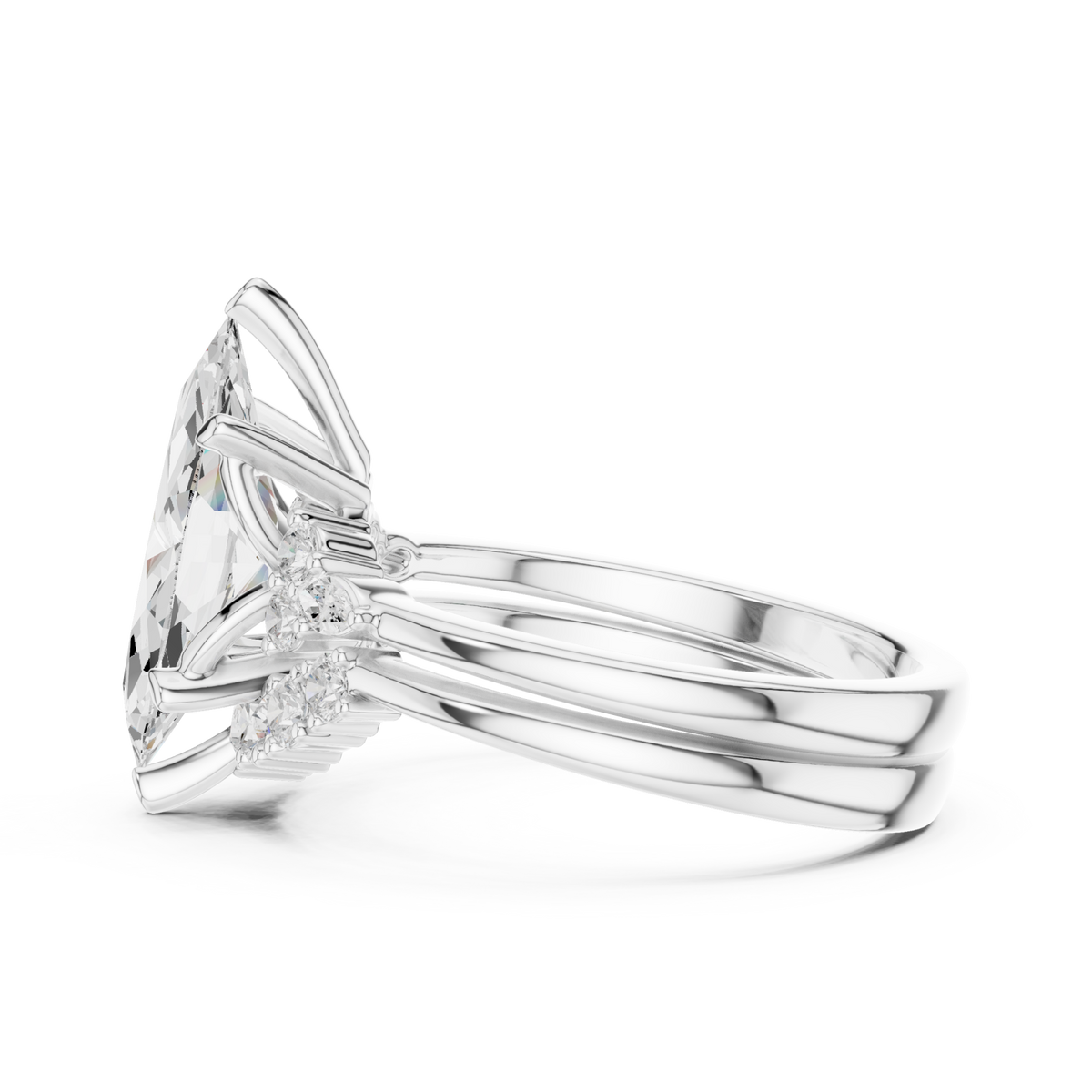 Marquise floral cluster bridal set white gold side view