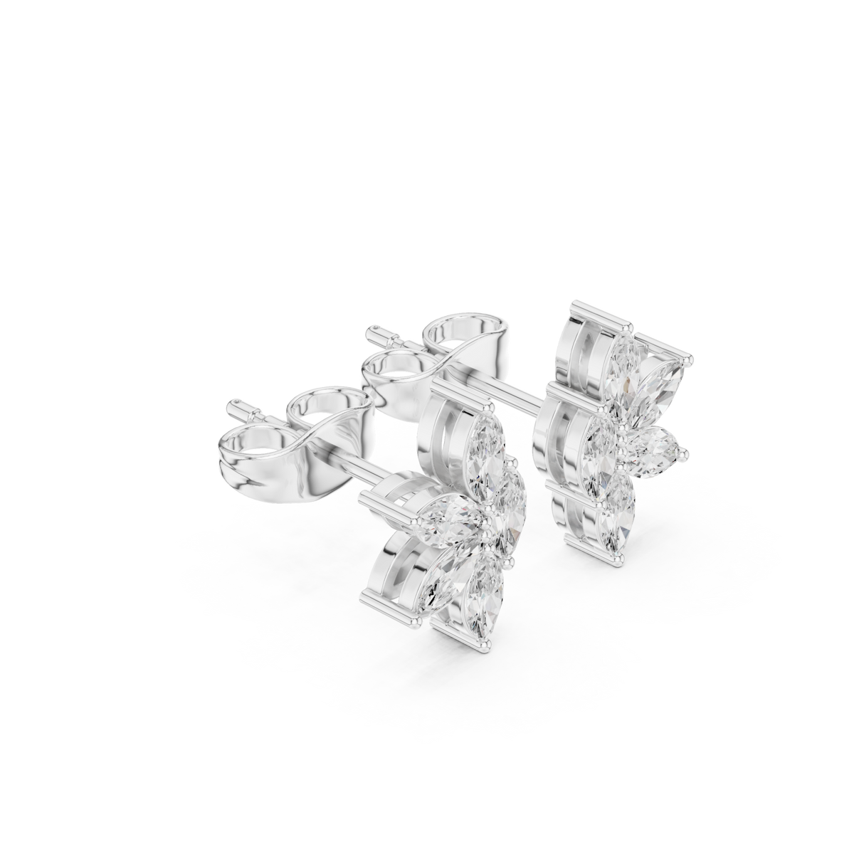  White Gold Marquise Floral Cluster Studs Front View