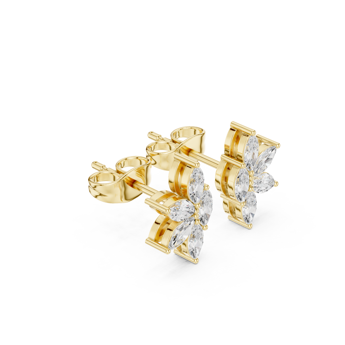 Gold Marquise Floral Cluster Studs Front View