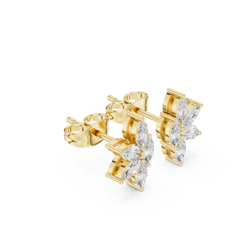 Gold Marquise Floral Cluster Studs Front View