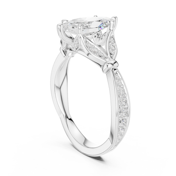 Marquise floral leaf pave engagement ring white gold front view