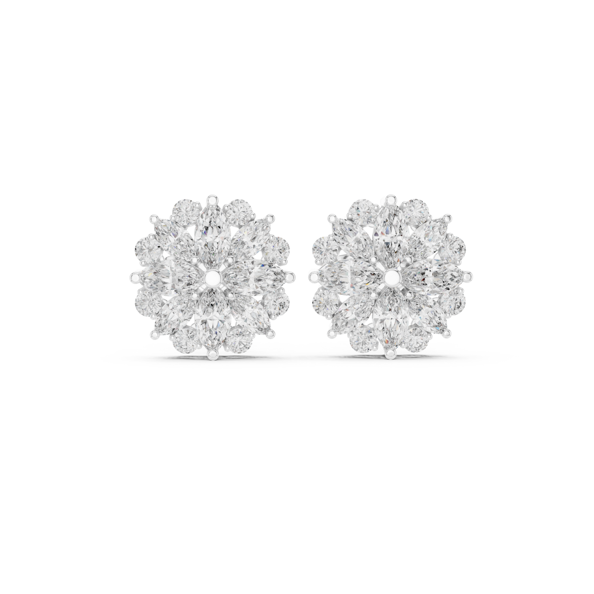  White Gold Marquise Flower Halo Studs Detail View