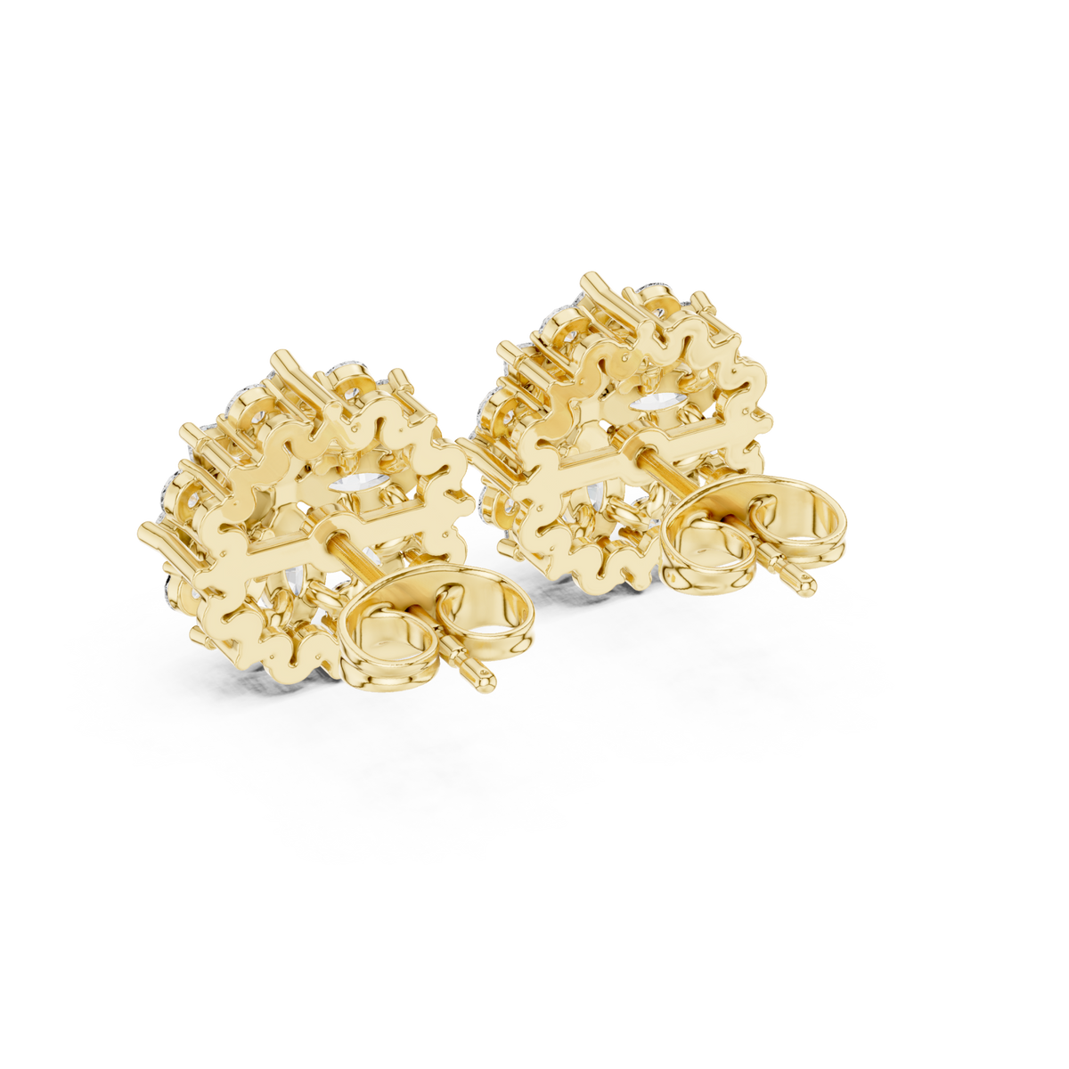  Gold Marquise Flower Halo Studs Angle View