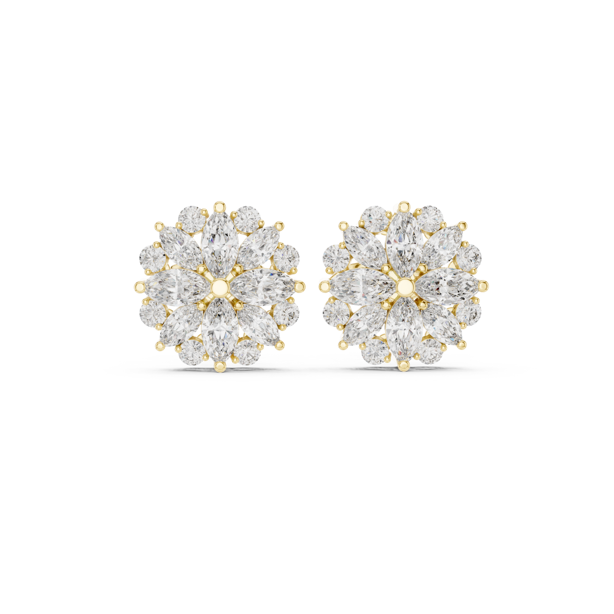  Gold Marquise Flower Halo Studs Detail View