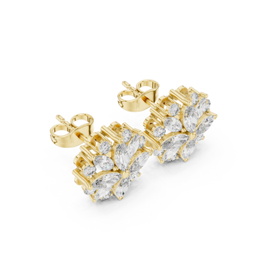 Gold Marquise Flower Halo Studs Front View