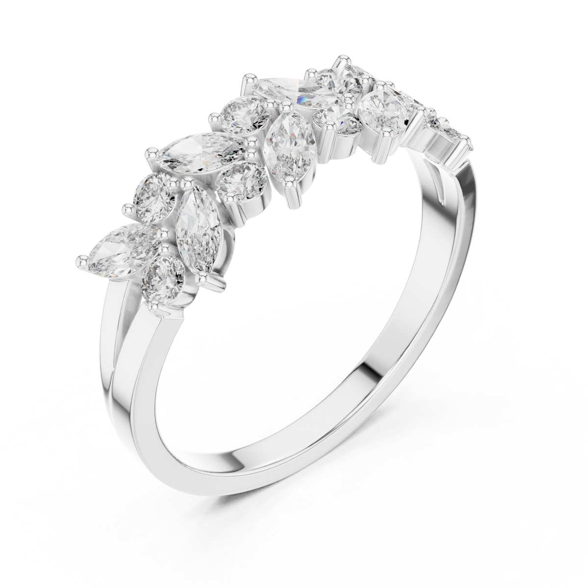 Marquise garland band ring white gold front view