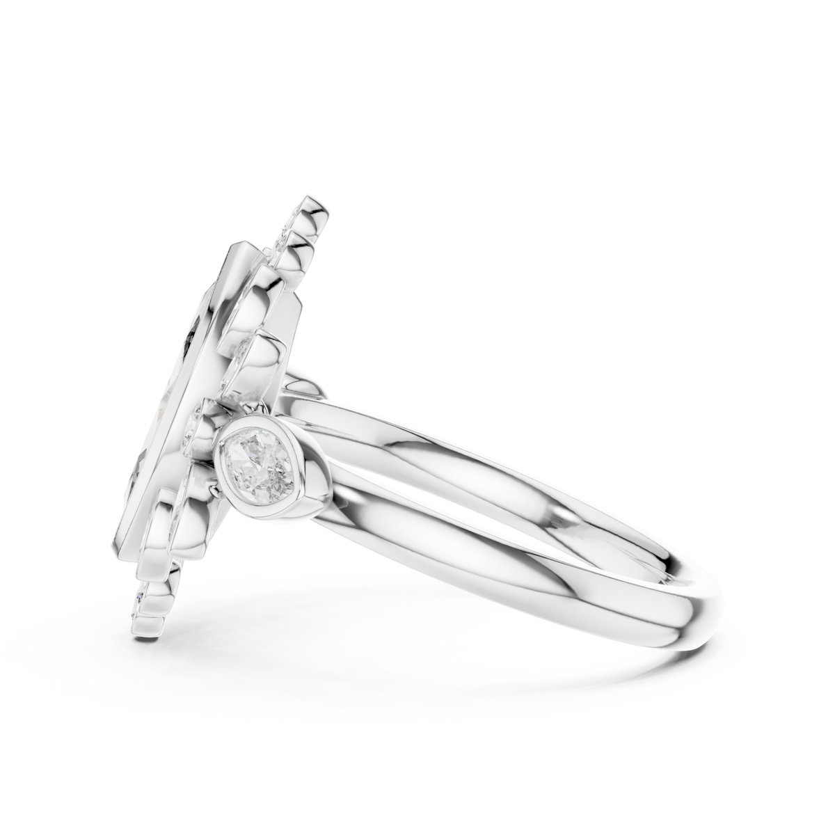 Marquise garland cluster ring white gold angle view