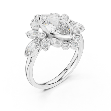 Marquise garland cluster ring white gold front view
