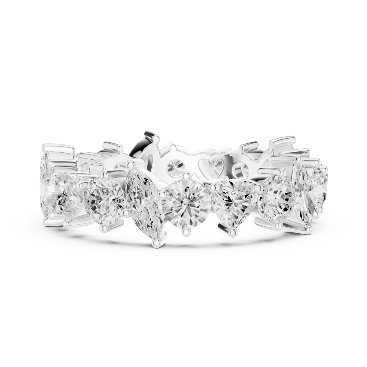Marquise heart and round alternating eternity band white gold angle view