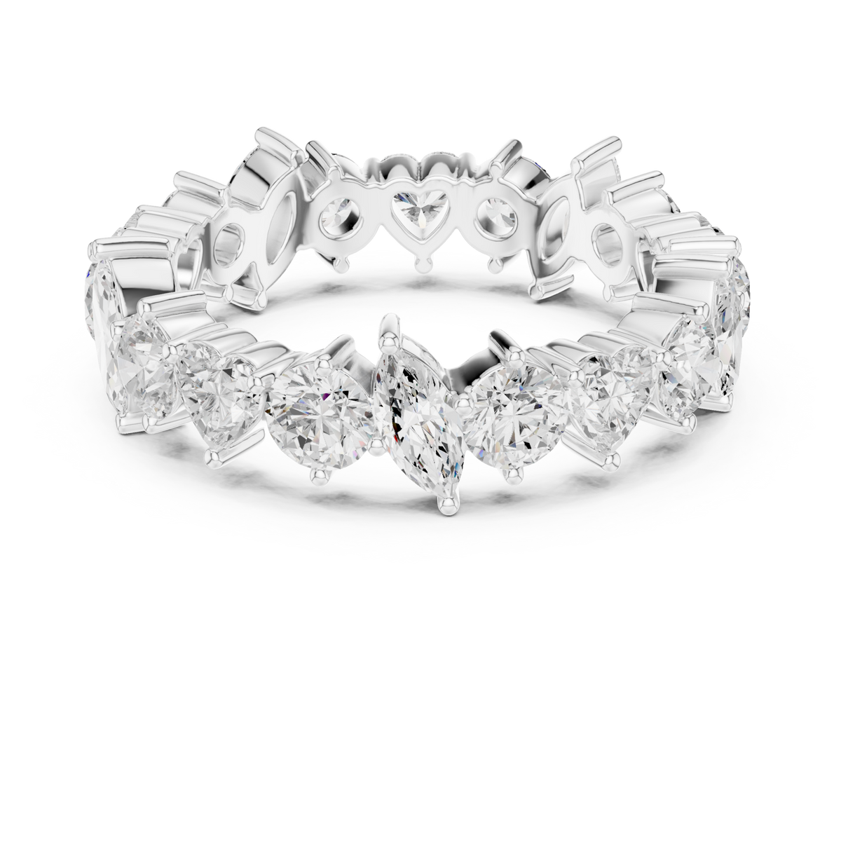 Marquise heart and round alternating eternity band white gold detail view