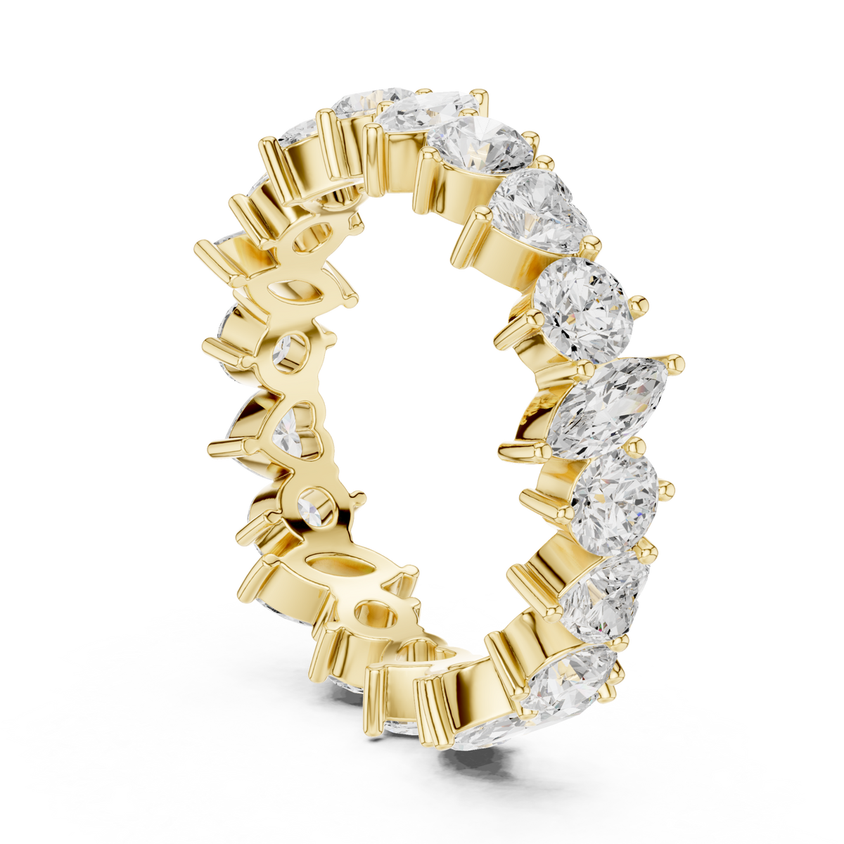 Marquise heart and round alternating eternity band yellow gold side view