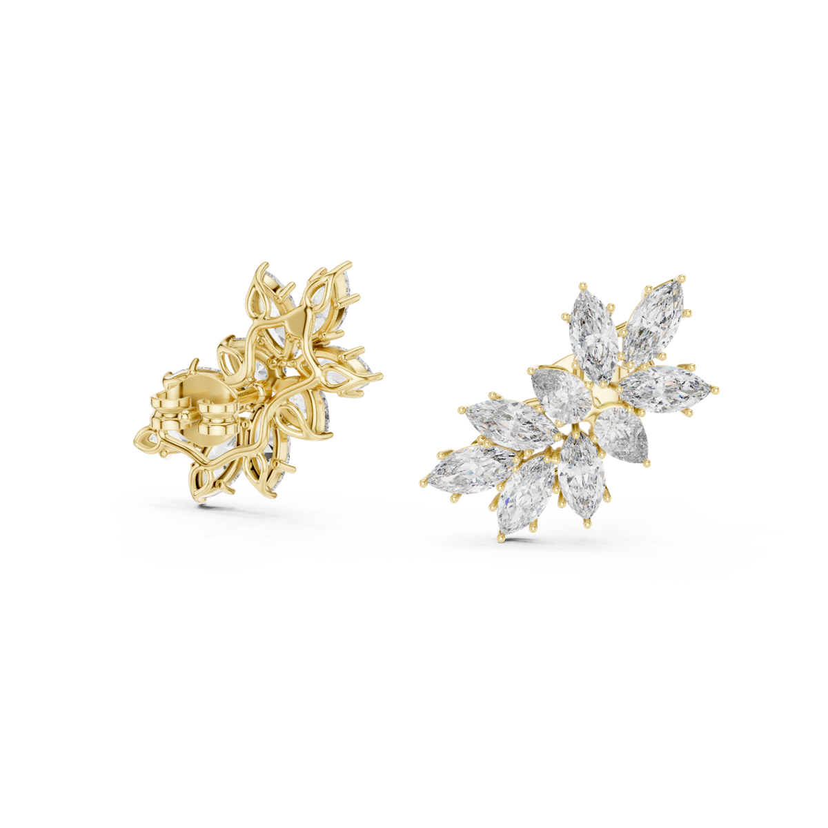 Gold Marquise Leaf Cluster Climbers Front View