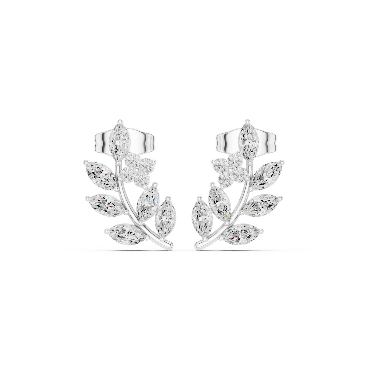  White Gold Marquise Leaf Spray Climber Studs Detail View