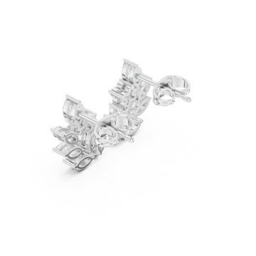  White Gold Marquise Leaf Spray Climber Studs Front View