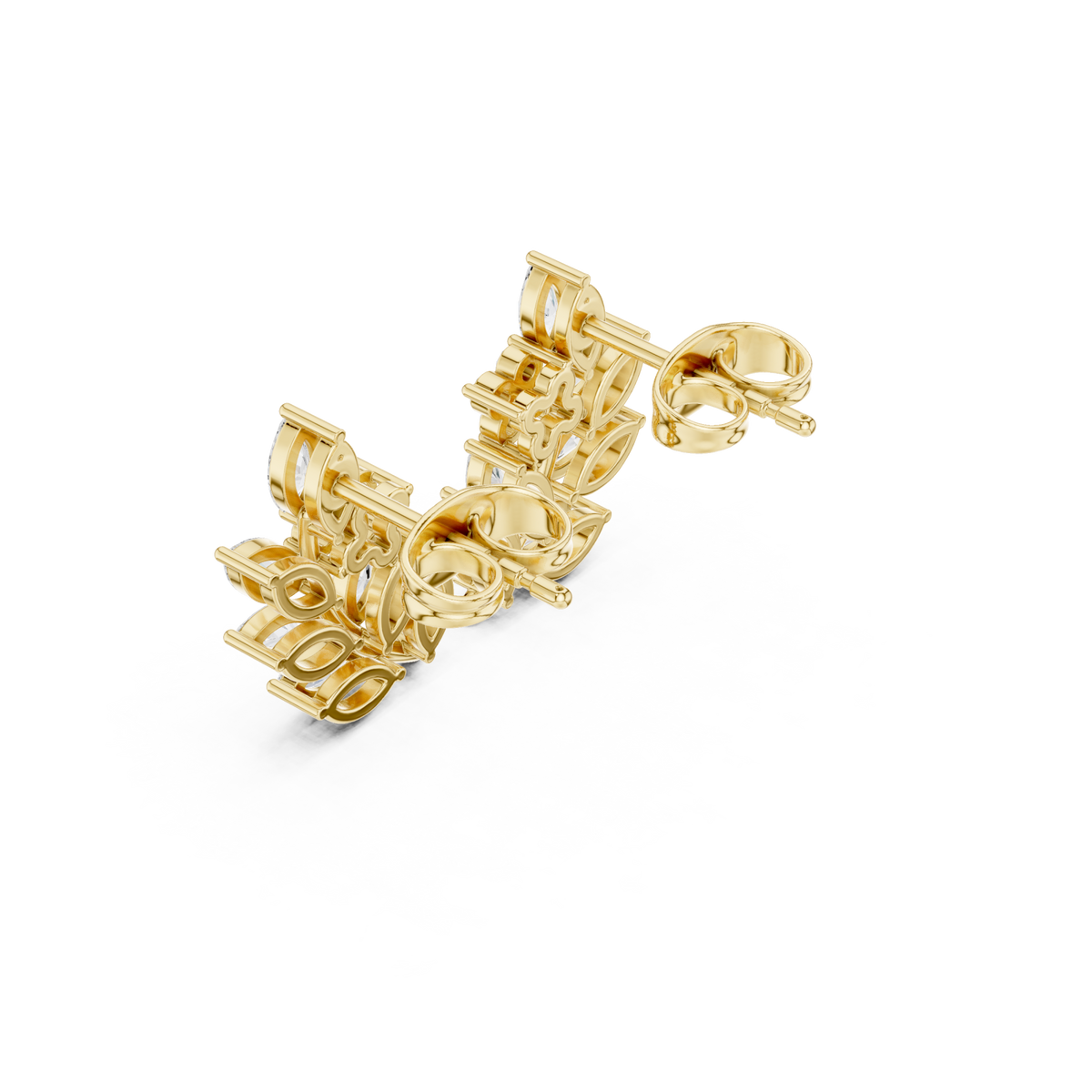 Gold Marquise Leaf Spray Climber Studs Front View