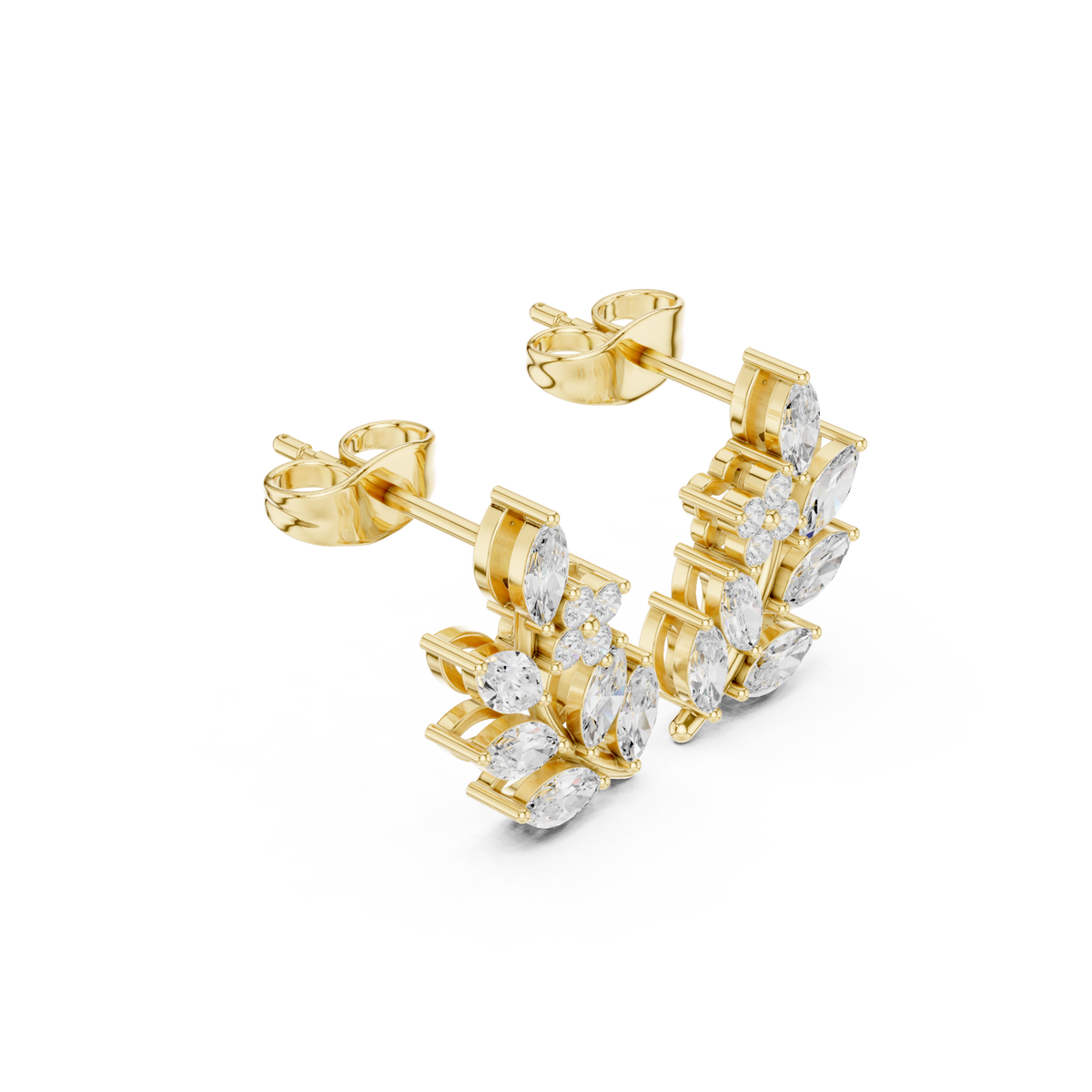  Gold Marquise Leaf Spray Climber Studs Side View