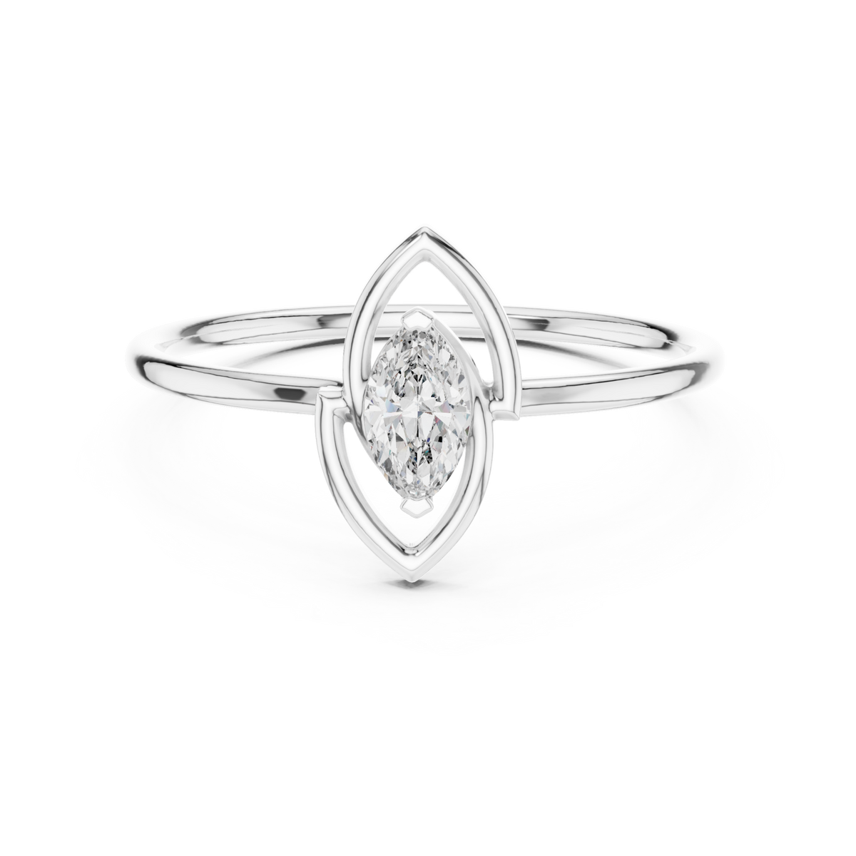 Marquise outline solo ring white gold detail view