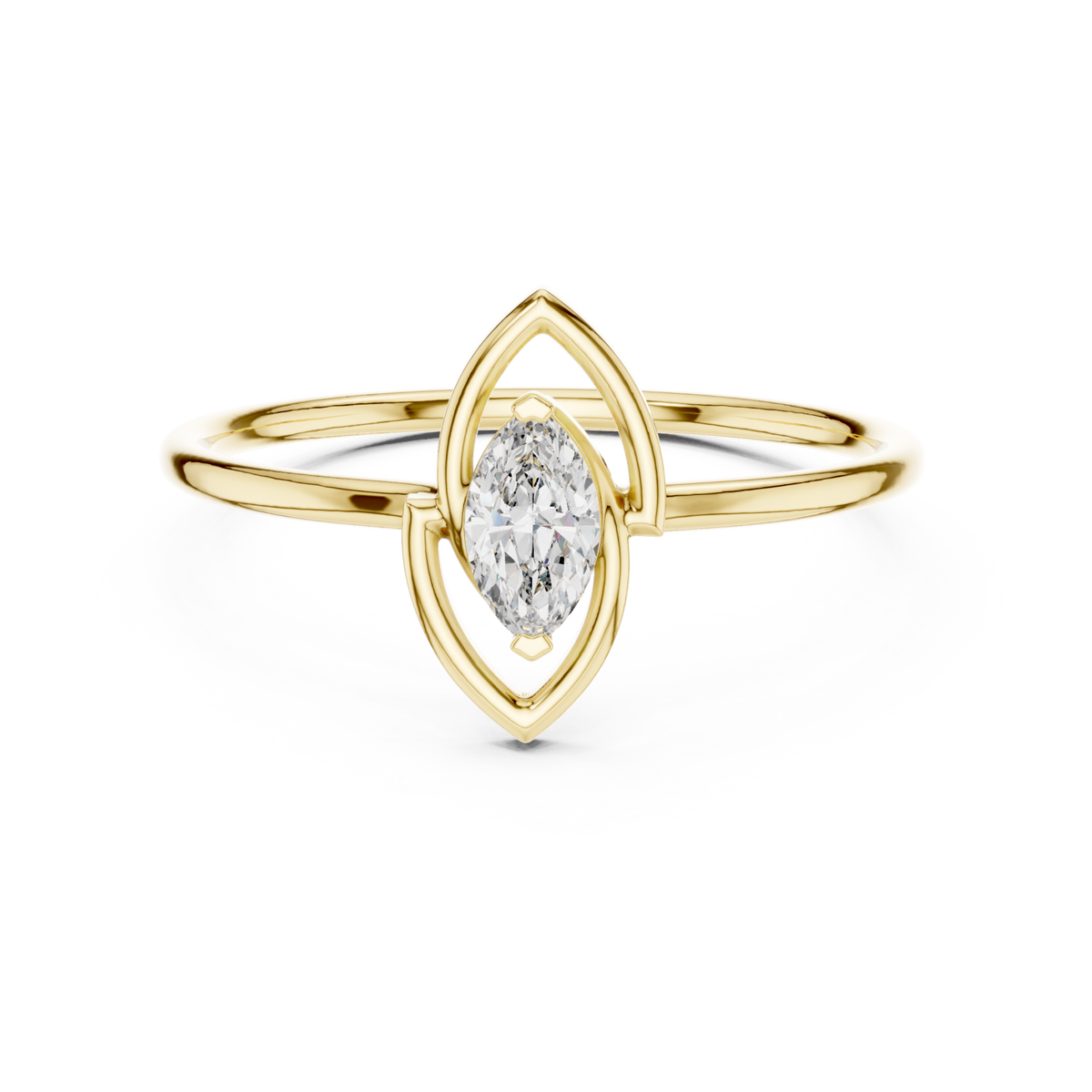Marquise outline solo ring yellow gold detail view