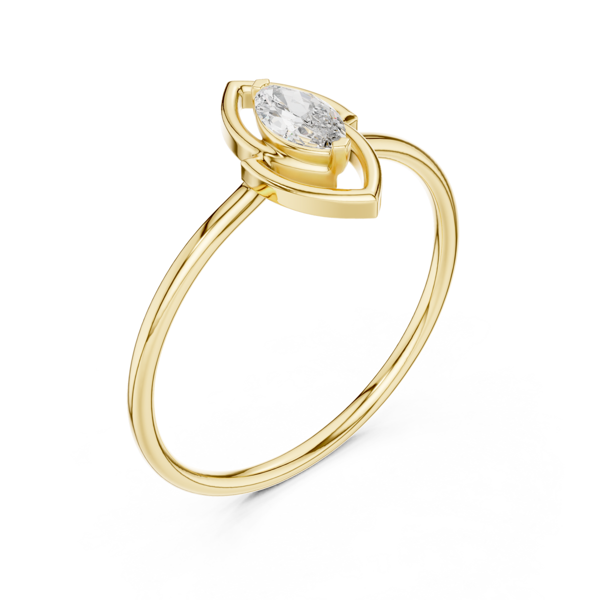 Marquise outline solo ring yellow gold front view