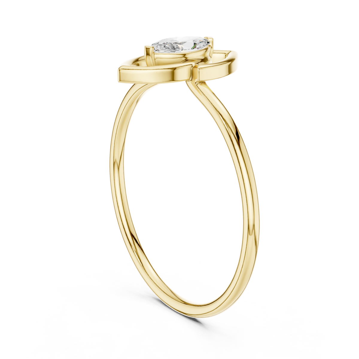Marquise outline solo ring yellow gold side view