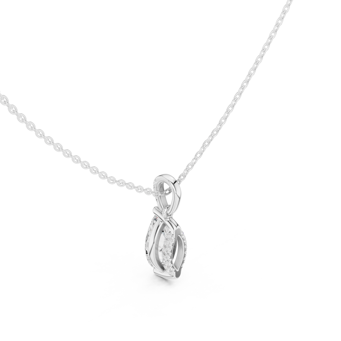 Marquise pave bail solitaire pendant white gold front view