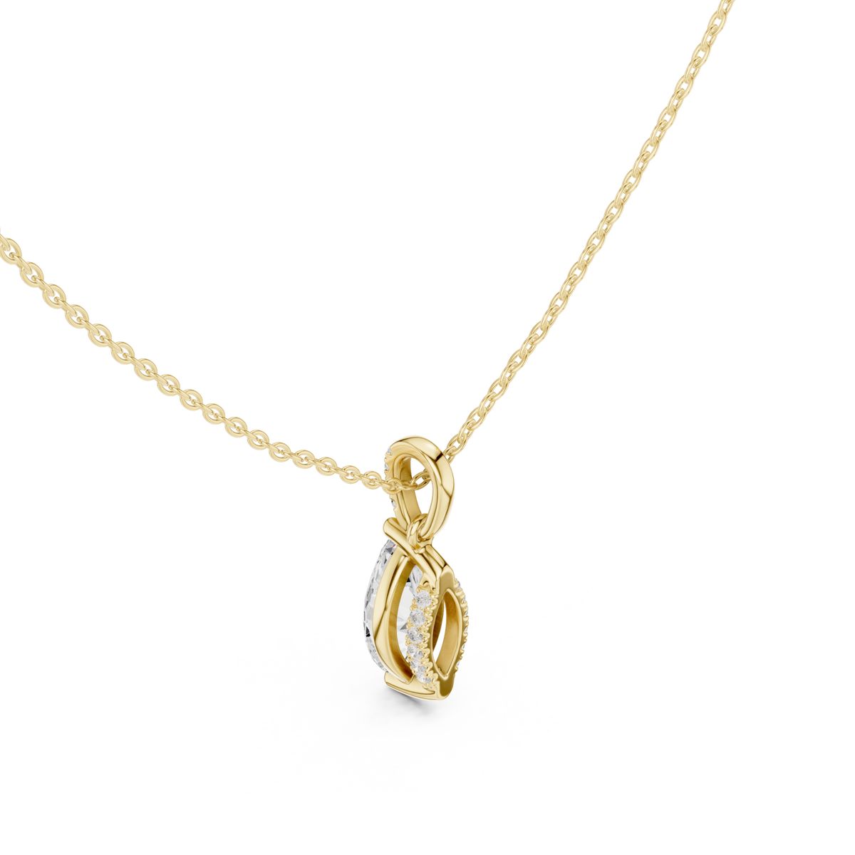 Marquise pave bail solitaire pendant yellow gold angle view
