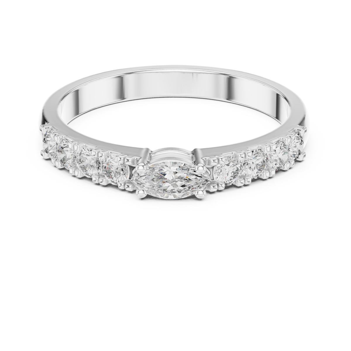 Marquise pave band ring white gold detail view