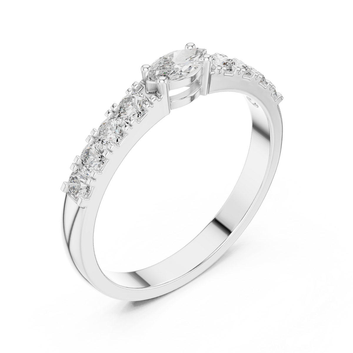 Marquise pave band ring white gold front view